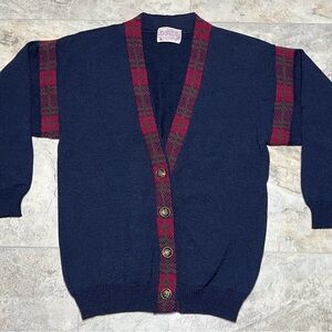 VTG Miss Pendleton Virgin Wool Blue Long Sleeve Cardigan Women's Petite Medium